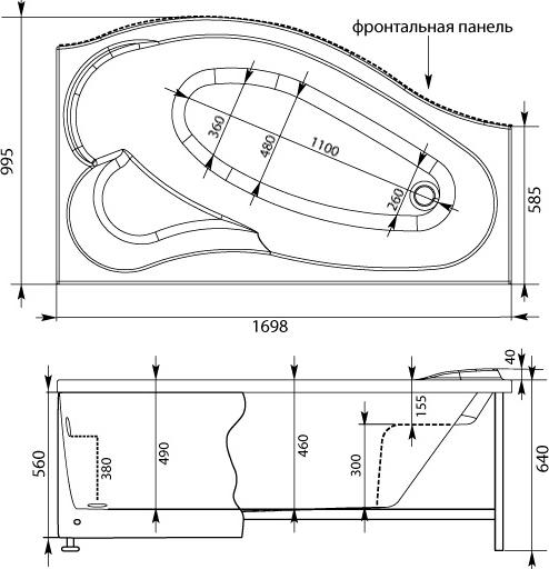 Акриловая ванна Aquanet Palma R 170х100 00205537