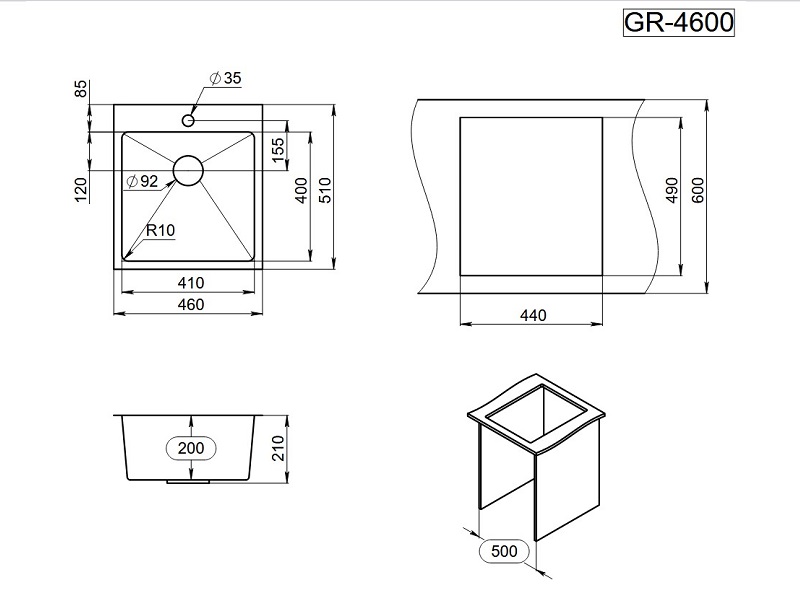 Мойка кухонная Granula 4600, ГРАФИТ МАТОВЫЙ