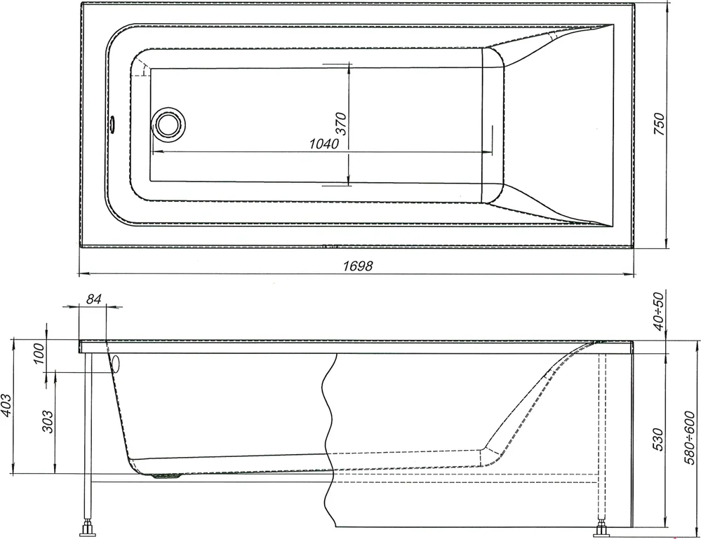 Акриловая ванна Aquanet Bright 170x75 00233141 с каркасом, белый (уцененный товар)