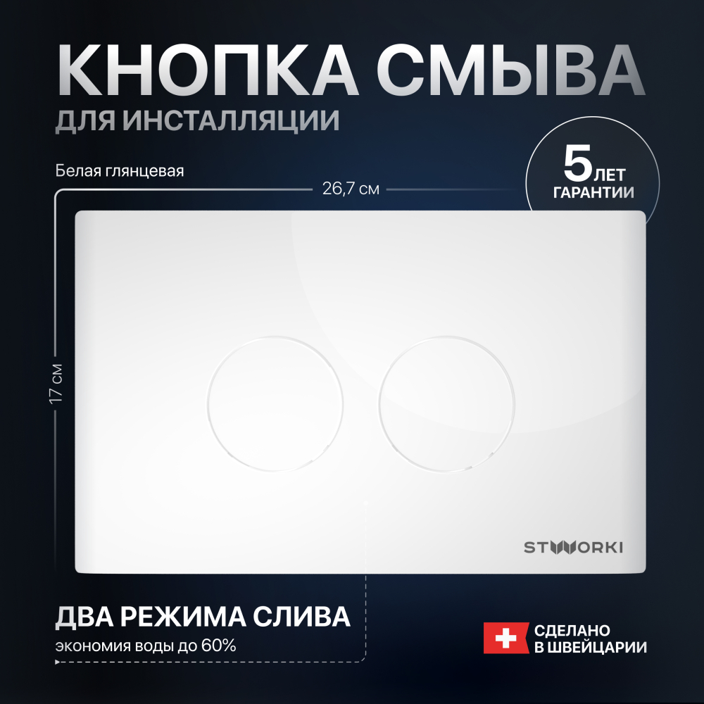 Кнопка смыва STWORKI Хельсинки 500470 белая