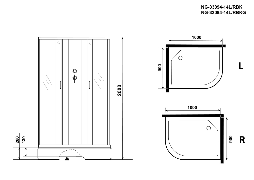 Душевая кабина Niagara Classic 330944LBKG стекло матовое, профиль серебро