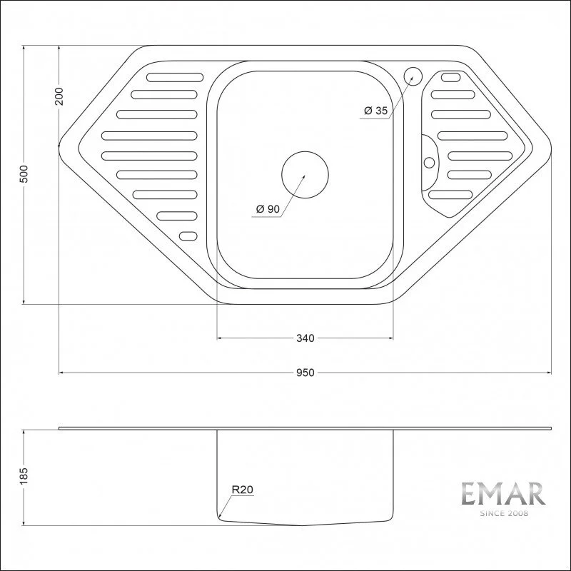 Кухонная мойка Emar Steel 9550A серый