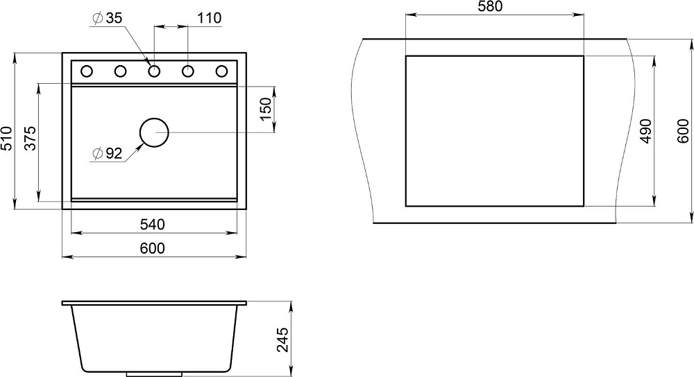 Мойка кухонная Granula Kitchen Space KS-6003 шварц