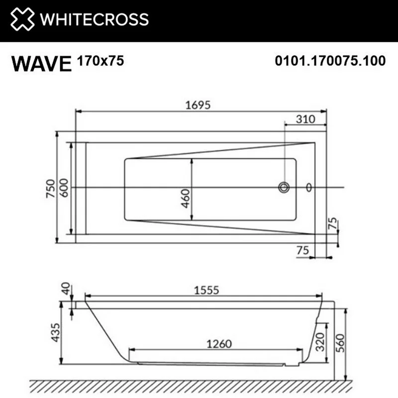 Акриловая ванна Whitecross Wave 0101.170075.100.SOFT.GL белый