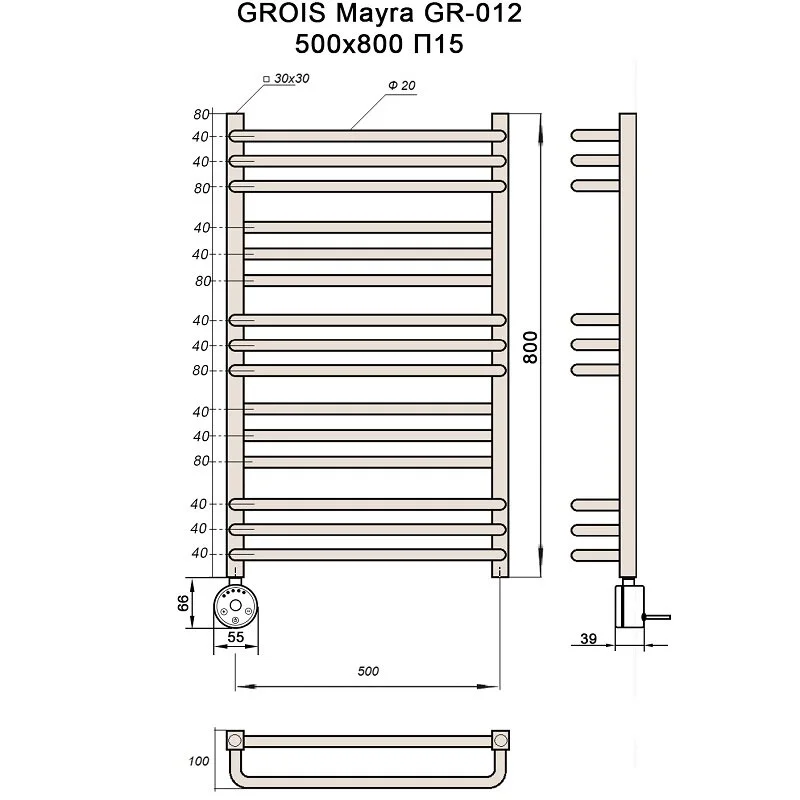 Полотенцесушитель электрический Grois Mayra ca-00005333 черный