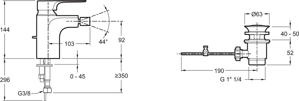 Смеситель Jacob Delafon Aleo+ E72316-CP для биде