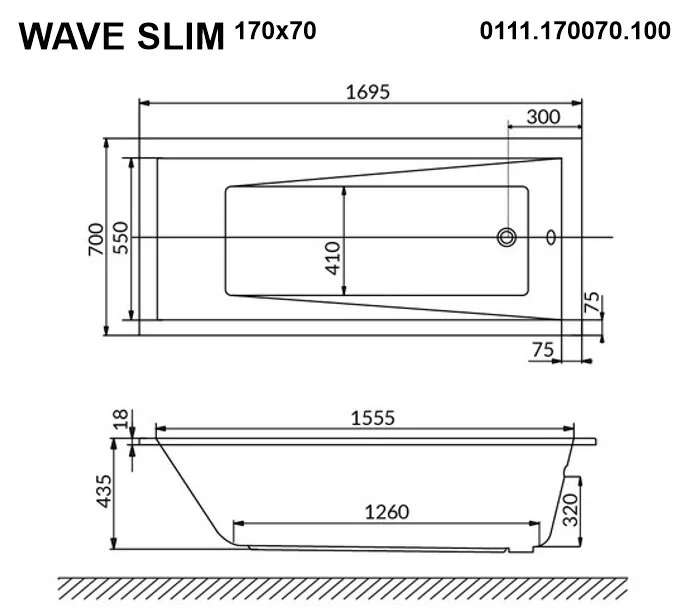 Акриловая ванна Whitecross Wave Slim 0111.170070.100.LINENANO.CR хром, белый