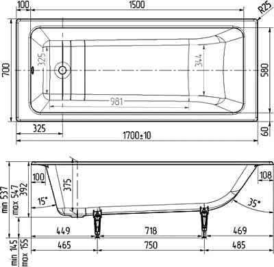 Чугунная ванна Wotte Line 170x70