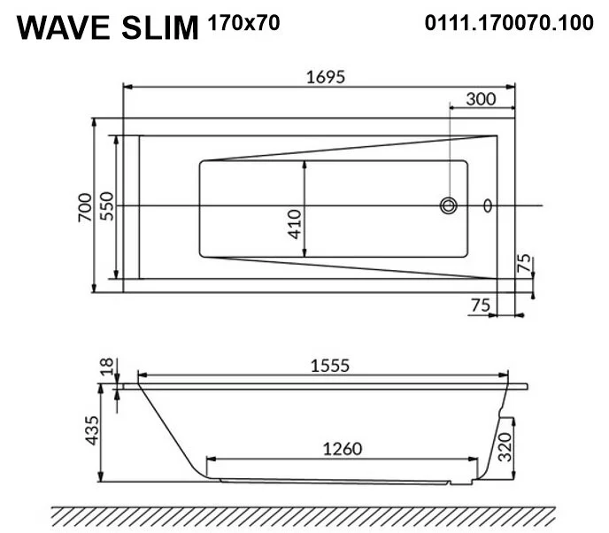 Акриловая ванна Whitecross Wave Slim 0111.170070.100.ULTRANANO.GL золото, белый