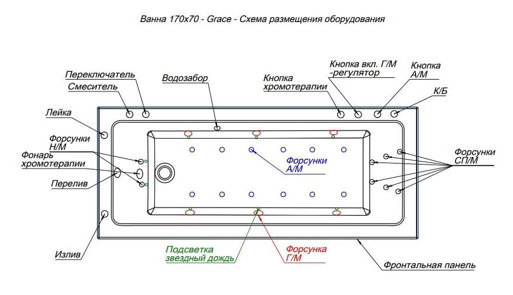 Акриловая ванна Aquanet Grace 170х70 белый