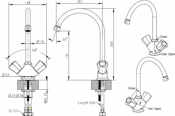 Смеситель для кухни Bravat Duo F7133186CP, хром