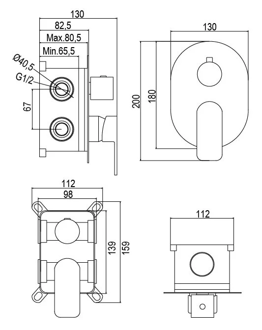 Смеситель для душа AQG Tube 01TUB351NC хром, черный