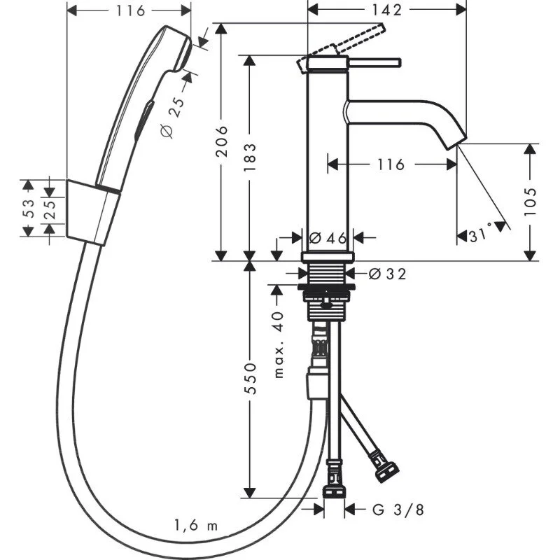 Смеситель для раковины Hansgrohe Tecturis S 73211000 хром