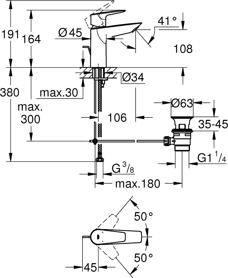 Смеситель для раковины Grohe BauEdge 23758001, хром