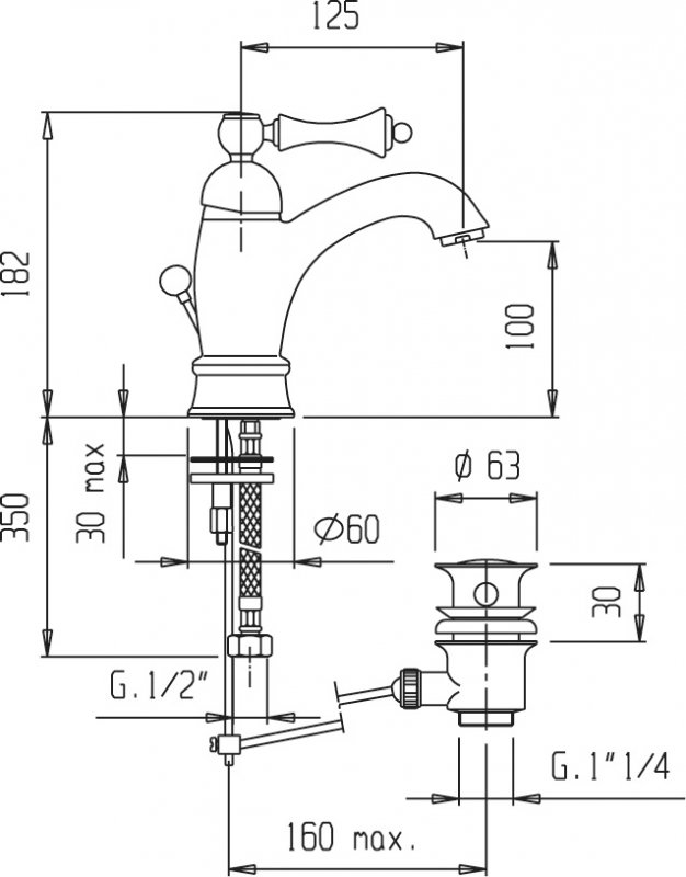 Смеситель для раковины Cezares MARGOT-LSM1-A-02-Bi/A, бронза