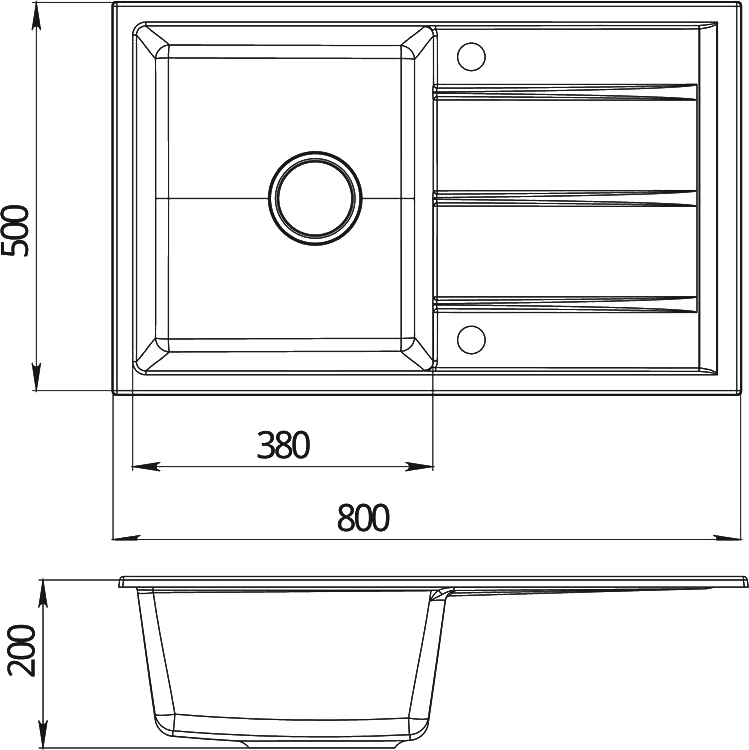 Мойка кухонная Domaci Солерно DMQ-1700.Q агат, 70х50 см, белая, кварцевая, с крылом, прямоугольная