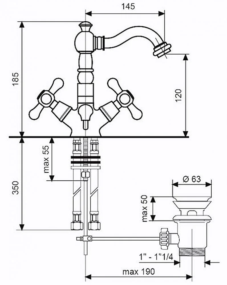 Смеситель для раковины Emmevi Deco Old 12615NO черный