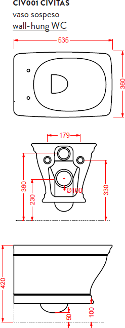 Подвесной унитаз ArtCeram Civitas CIV001 01 00 bi