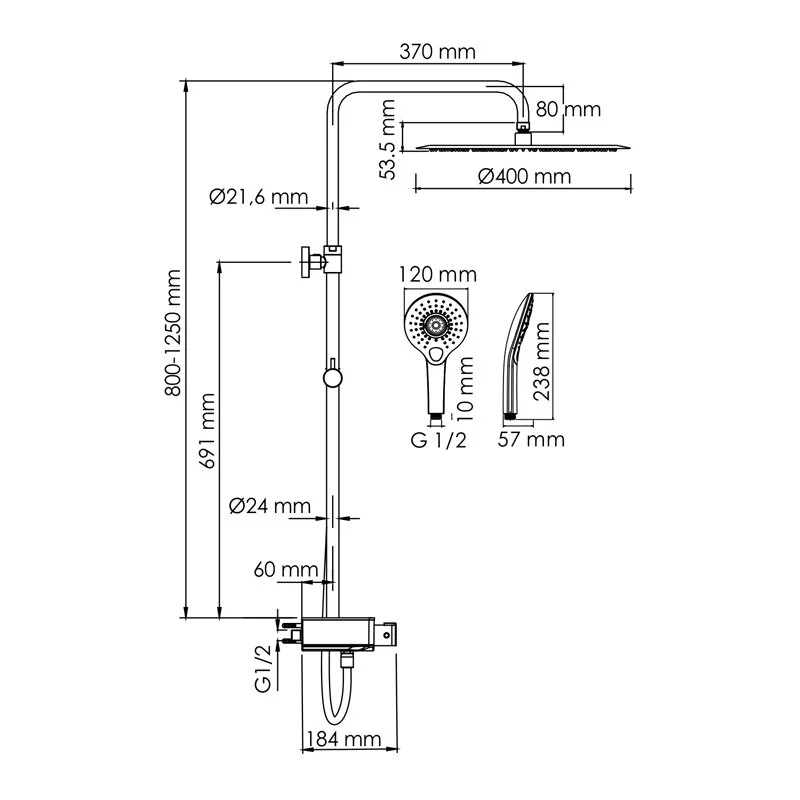 Душевая система WasserKRAFT серия A A113.117.101.CH Thermo хром