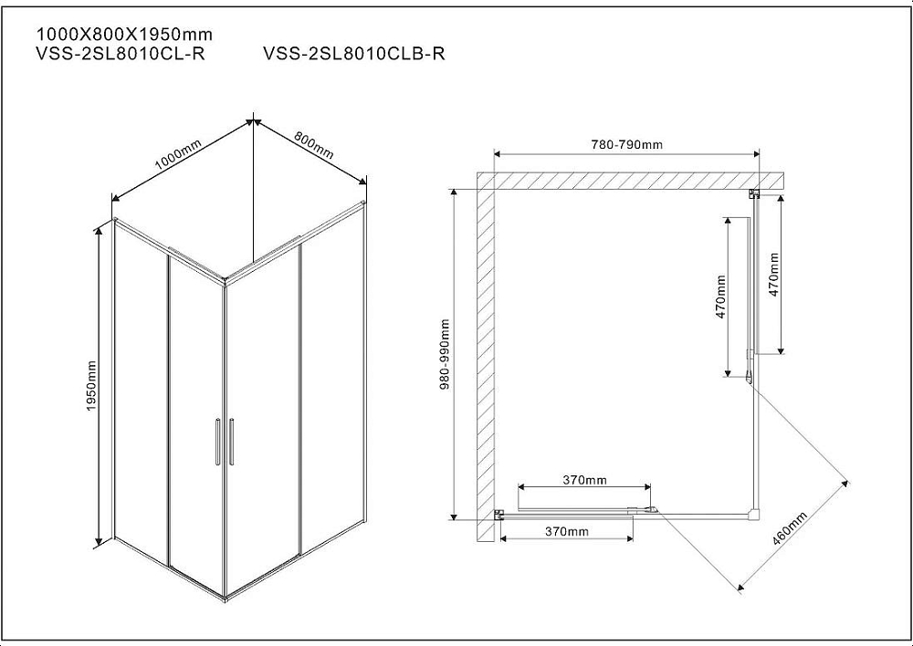 Душевой уголок Vincea Slim VSS-2SL8010CL-R, стекло прозрачное, хром