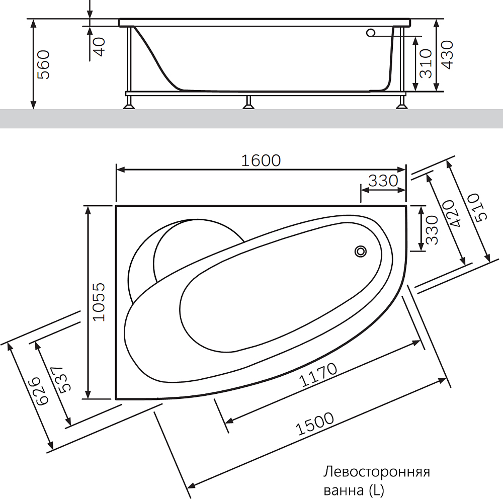 Акриловая ванна Am.Pm Bliss L 160х105 W53A-160L105W-A левая