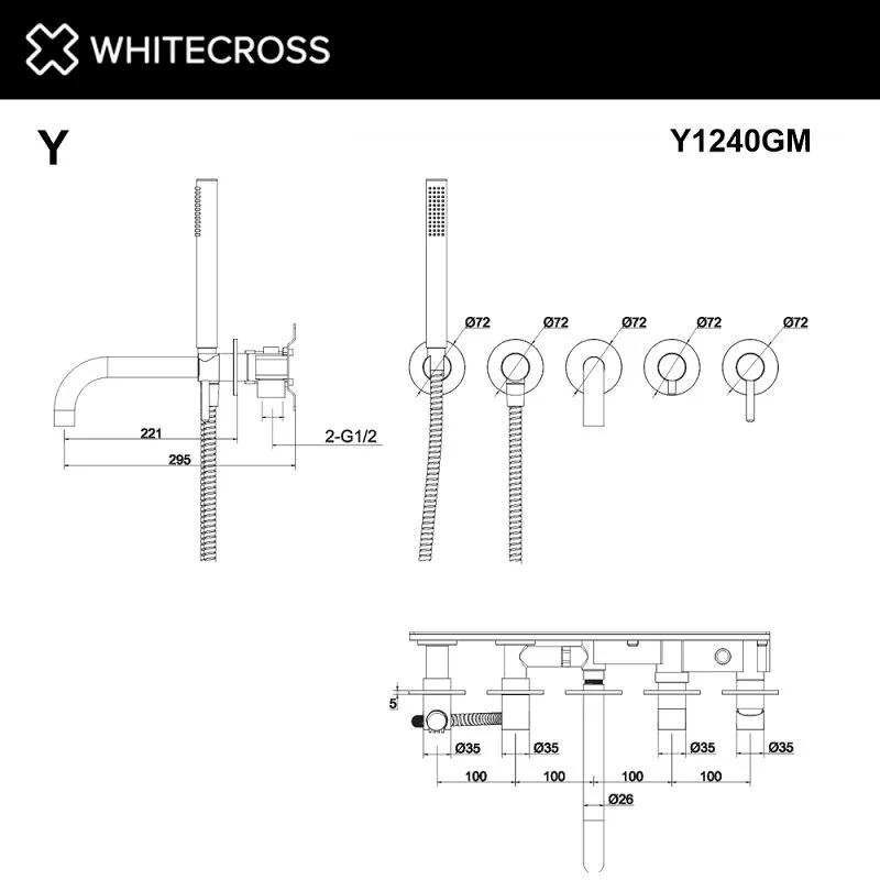 Смеситель для ванны с душем Whitecross Y Gunmetal Y1240GM серый