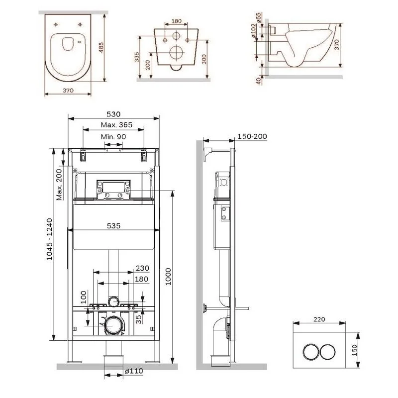 Комплект IS100138.801900, Инсталляция Am.Pm MasterFit с подвесным унитазом Like Aquaspin торнадо, шумоизоляция, сиденье микролифт, клавиша смыва L черная матовая