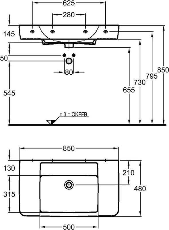 Раковина 85 см Geberit (Keramag) Renova Nr. 1 Plan 122188000, белый