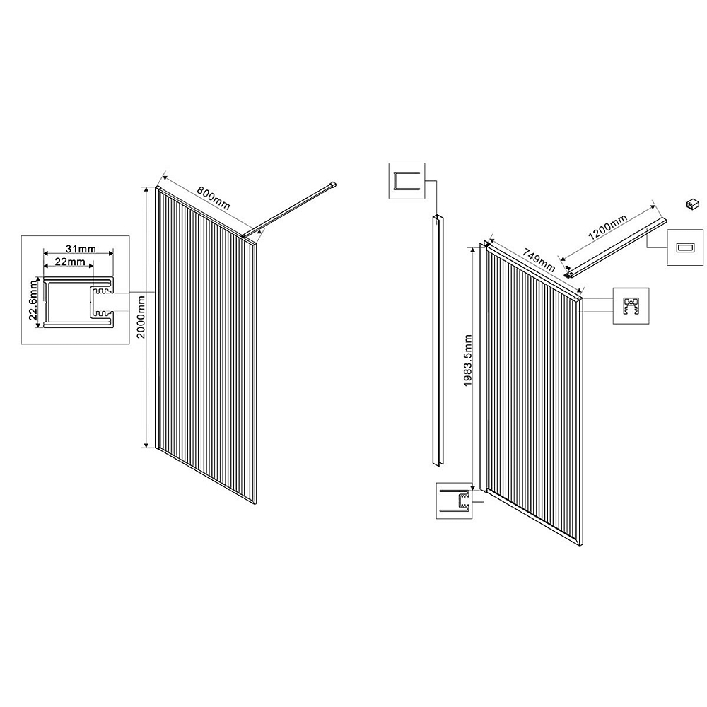 Душевая перегородка Vincea Walk-In HP Art VSW-1HP800FLB 80 см, черный матовый, стекло рифленое