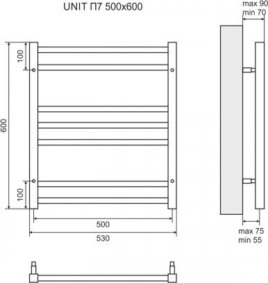 Полотенцесушитель водяной 50x60 см Lemark Unit LM45607BL П7, чёрный