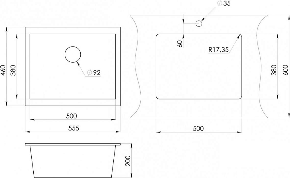 Кухонная мойка Emar EMQ-1555.P Барит