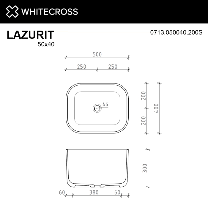 Раковина накладная Whitecross Lazurit 50x40 0713.050040.200S белый матовый