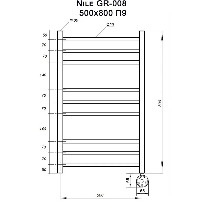 Полотенцесушитель электрический Grois Nile Найл П9 50/80 GR-008 черн мат черный
