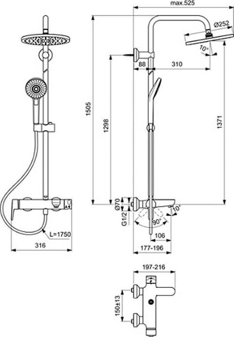 Душевая стойка Ideal Standard IdealRain Eco Evo SL B2267AA, хром