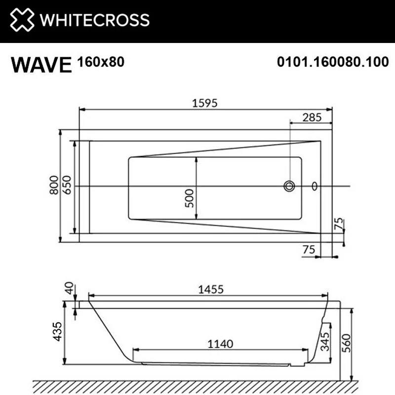 Акриловая ванна Whitecross Wave 0101.160080.100 белый