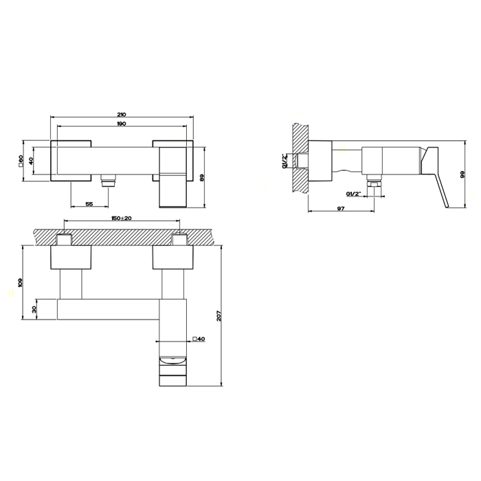 Смеситель для душа Gessi Rettangolo K 53031#031, хром