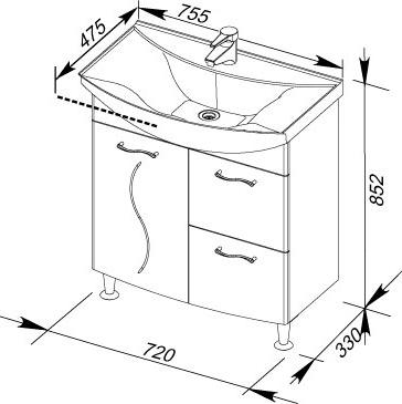 Мебельная раковина Aquanet Стиль 750