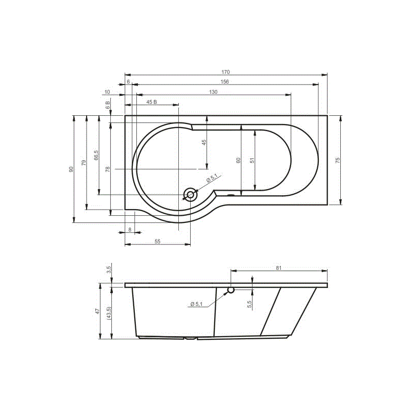 Акриловая ванна Riho Dorado 170x90 R BA8000500000000