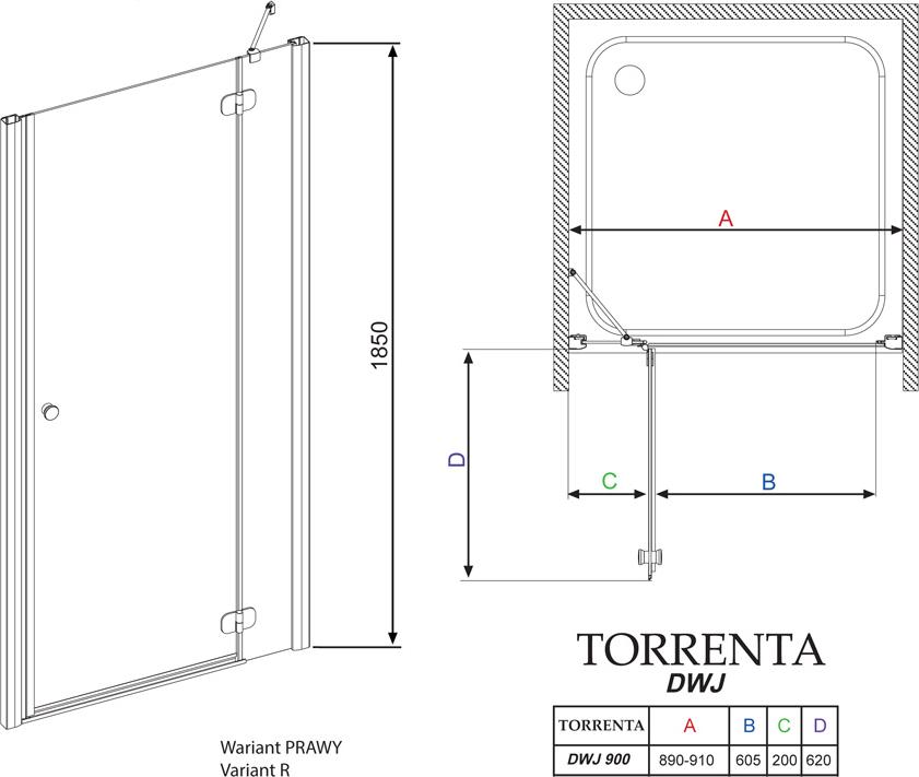 Душевая дверь в нишу Radaway Torrenta DWJ 90 стекло графит R