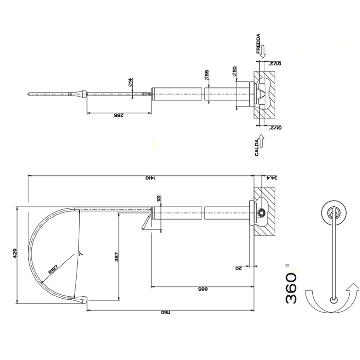 Напольный смеситель для раковины Gessi Goccia 33628#031, хром