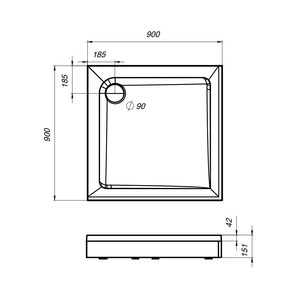 Душевой поддон AM.PM Gem 90x90 W90T-403-090W, белый