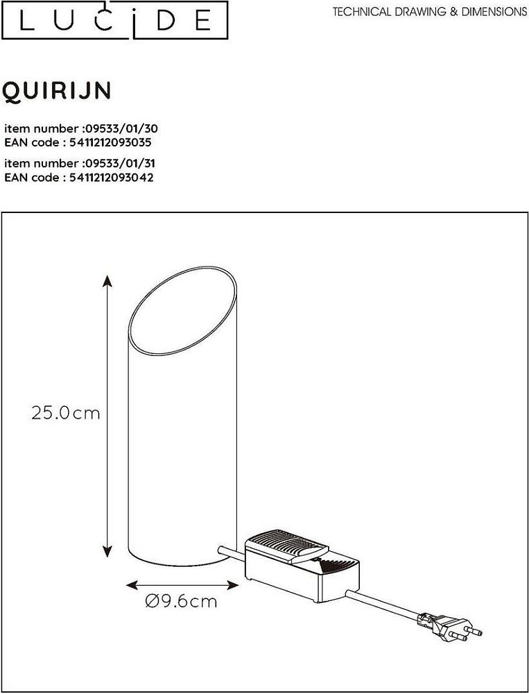 Настольная лампа Lucide Quirijn 09533/01/30