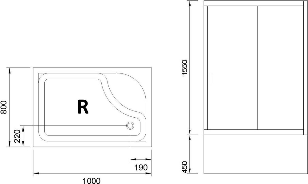 Душевой уголок 100х80 см Royal Bath BP RB8100BP-T-CH-R стекло прозрачное с поддоном