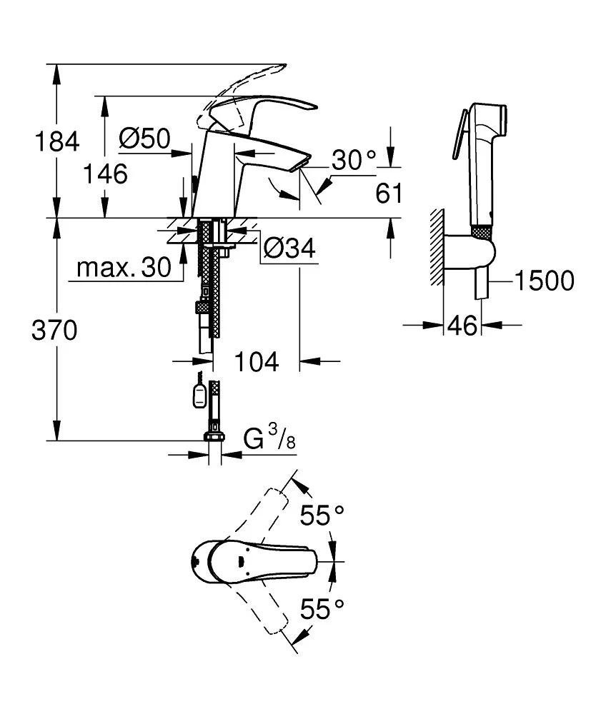 Смеситель для раковины Grohe Eurosmart New 23124002 хром