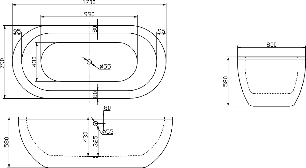 Акриловая ванна BelBagno 170х79 BB13-1700