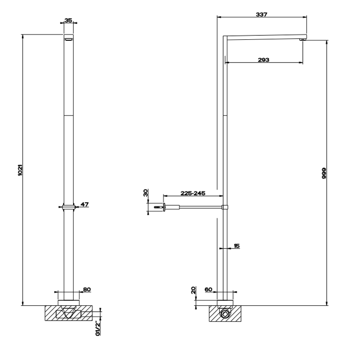 Излив для ванны Gessi Rettangolo T 20396#031, хром