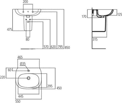 Раковина 55 см Ideal Standard Tesi T351501, белый