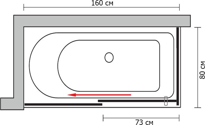 Штора для ванной GuteWetter Slide Part GV-863A левая 160x80 см стекло бесцветное профиль хром