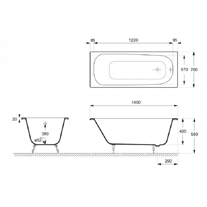 Чугунная ванна Delice Continental DLR230619 белый