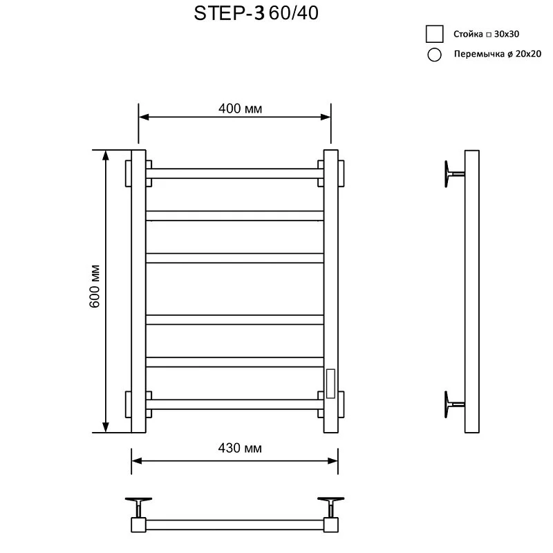 Полотенцесушитель электрический Ника Step-3 STEP-3 60/40 черн мат U черный